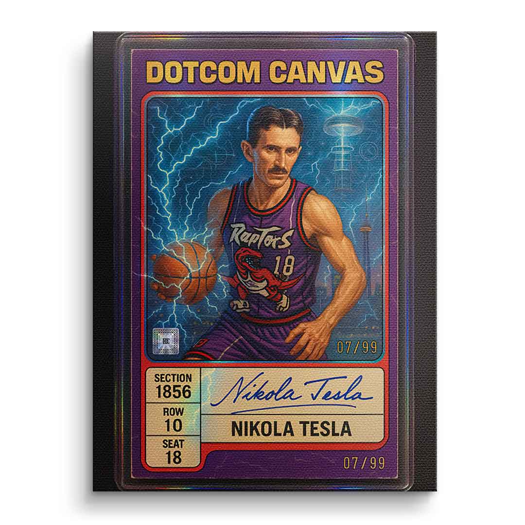 DOTCOMCANVAS Leinwandbild Nikola Tesla Basketball Card Pop Art Frontansicht ohne Rahmen