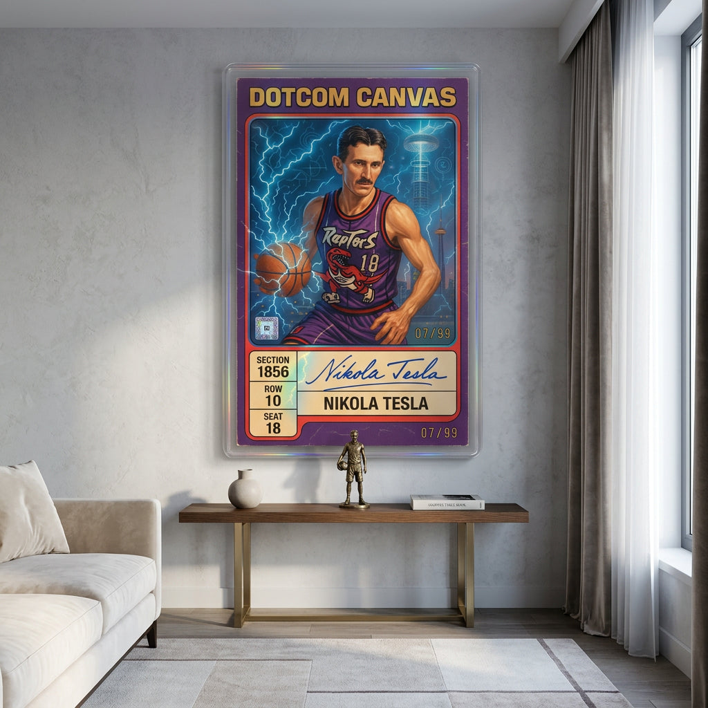 DOTCOMCANVAS Leinwandbild Nikola Tesla Basketball Card Pop Art im Wohnraum an der Wand