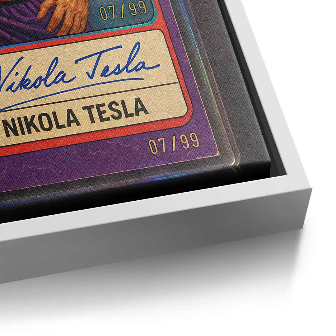 DOTCOMCANVAS Leinwandbild Nikola Tesla Basketball Card Detailansicht mit weißem Rahmen