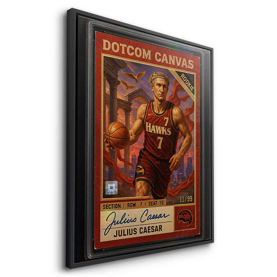 DOTCOMCANVAS Julius Caesar Basketball Card Leinwandbild Pop Art – Seitenansicht mit schwarzem Rahmen