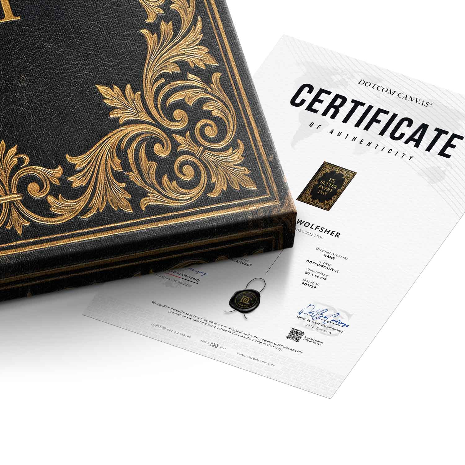 DOTCOMCANVAS® 1% better every day Leinwandbild – Echtheitszertifikat