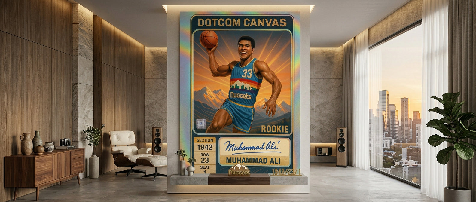 DOTCOMCANVAS Pablo Escobar Basketball Card Leinwandbild Pop Art Website Banner