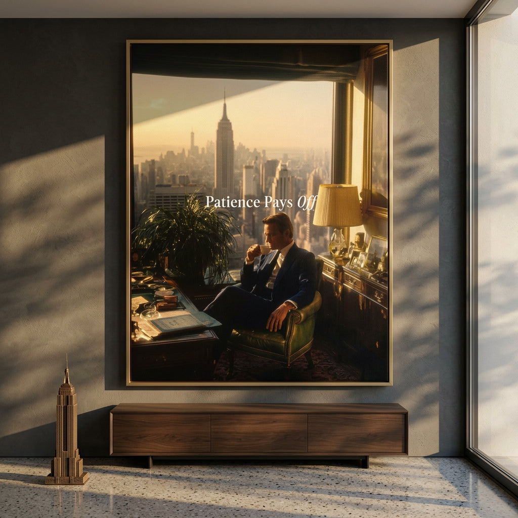 Patience Pays Off Leinwandbild Wohnzimmer Wandbild Old Money Manhattan