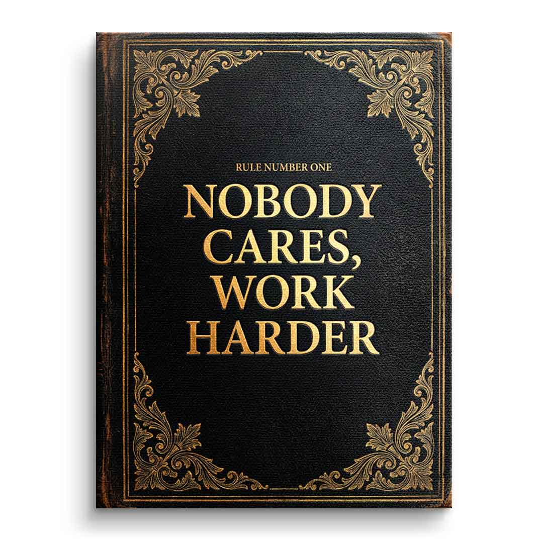 DOTCOMCANVAS® Nobody cares. Work harder Leinwandbild – Vorderansicht ohne Rahmen