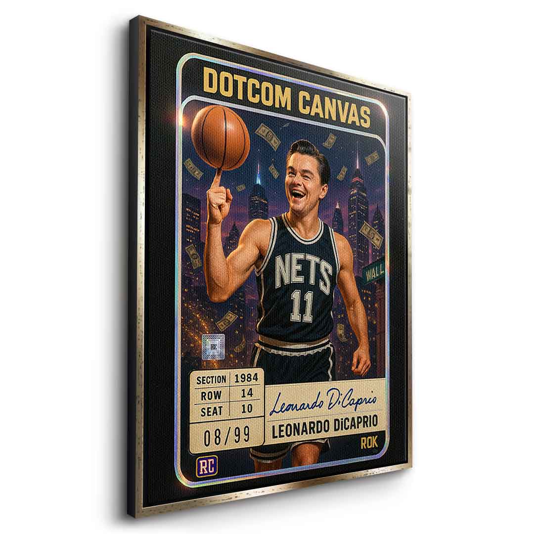 DOTCOMCANVAS Leo Dicaprio Basketball Card Leinwandbild Seitenansicht Goldener Rahmen