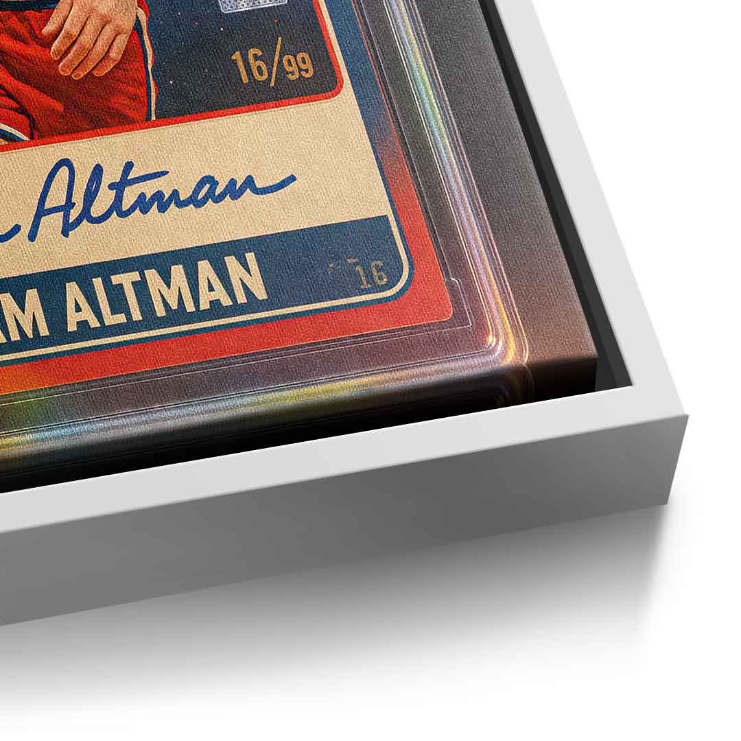 DOTCOMCANVAS Sam Altman Basketball Card Leinwandbild Detailaufnahme mit Weiß-Rahmen