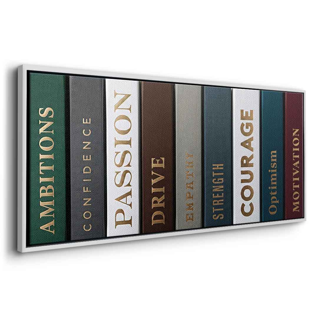 DOTCOMCANVAS Motivational Books Leinwandbild Seitenansicht Silber
