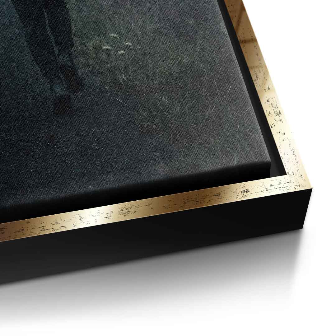 Detailansicht Leinwandbild Hustle & Excuses mit goldenem Rahmen