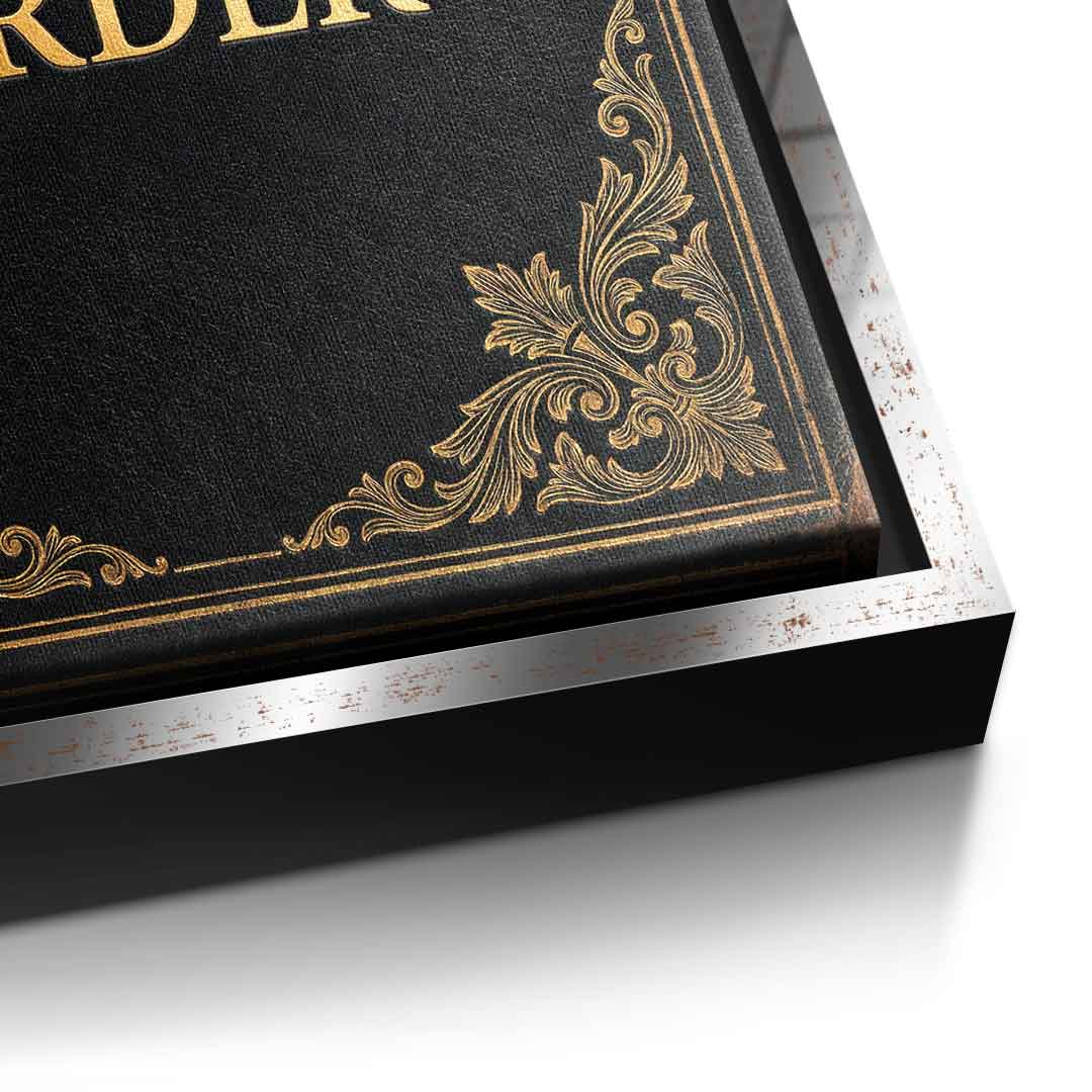 DOTCOMCANVAS® Nobody cares. Work harder Leinwandbild – Detailansicht silberner Rahmen