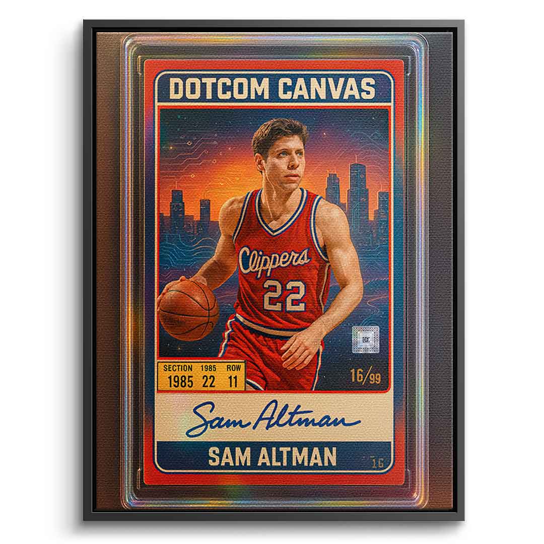 DOTCOMCANVAS Sam Altman Basketball Card Leinwandbild Frontansicht Schwarz-Rahmen
