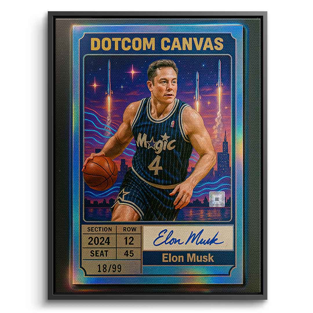 DOTCOMCANVAS Elon Musk Basketball Card Leinwandbild Schwarz Rahmen