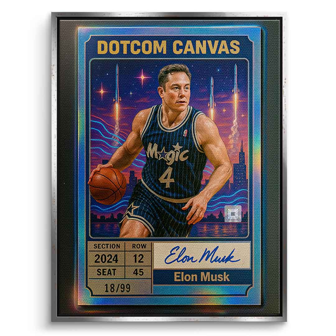 DOTCOMCANVAS Elon Musk Basketball Card Leinwandbild Silber Rahmen