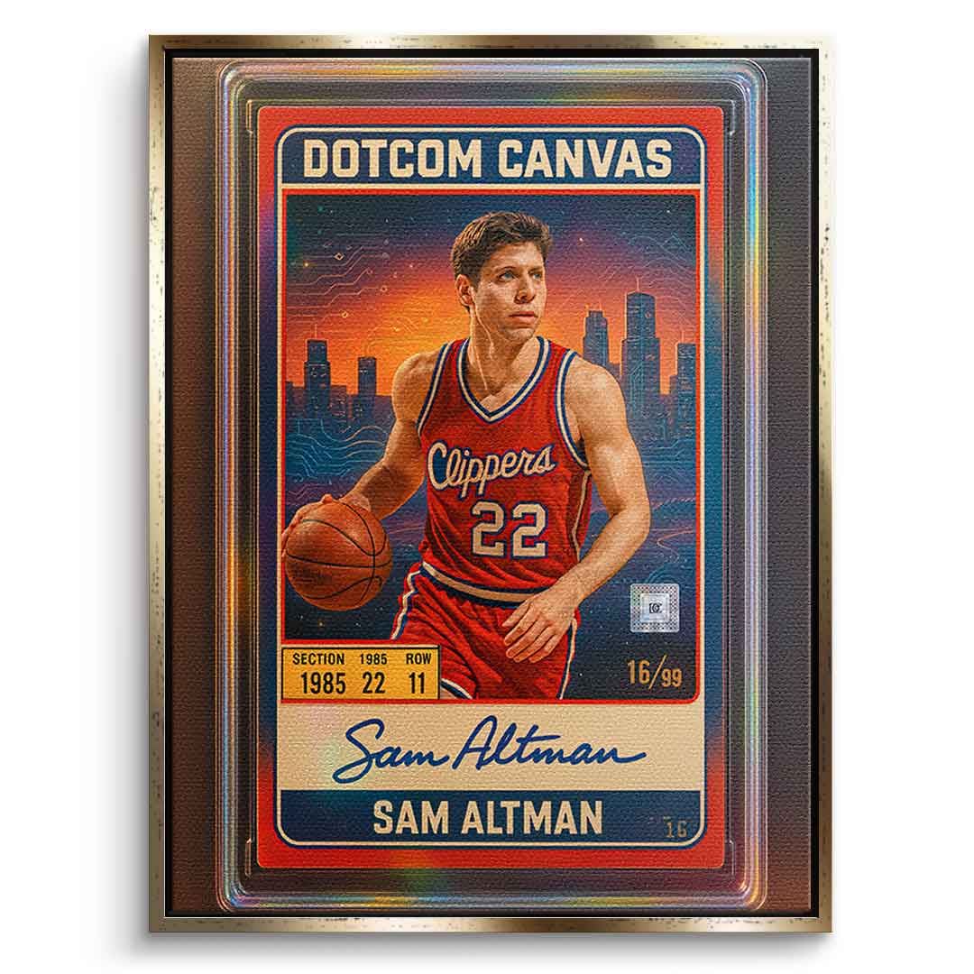 DOTCOMCANVAS Sam Altman Basketball Card Leinwandbild Frontansicht Gold-Rahmen