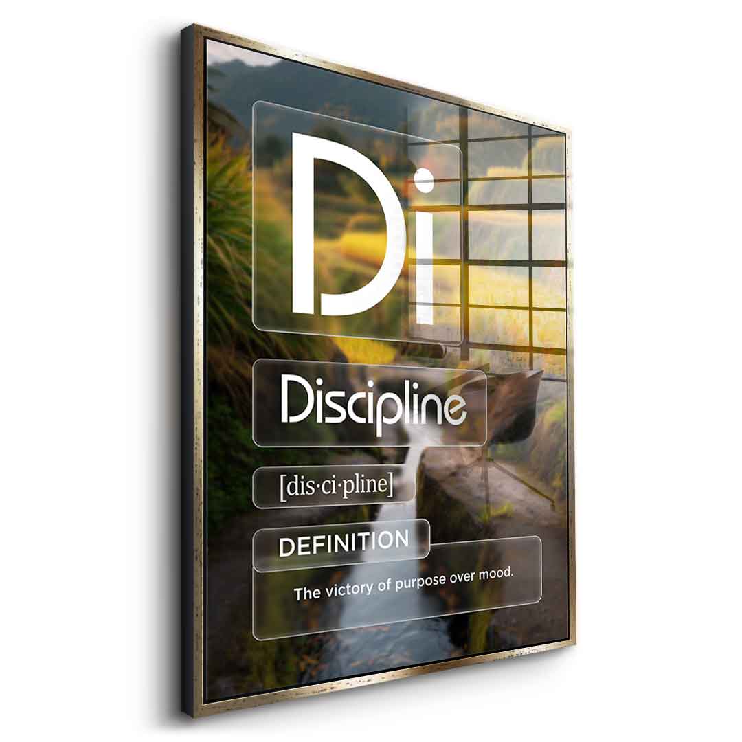 DOTCOMCANVAS® Discipline (Di) Acrylglasbild Version Farbig – Seitenansicht Schwarz
