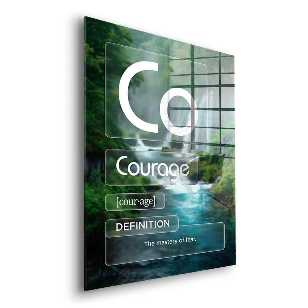 DOTCOMCANVAS® Courage (Co) Acrylglasbild Version Farbig – Seitenansicht Silber