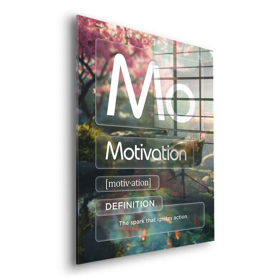DOTCOMCANVAS® Motivation (Mo) Acrylglasbild Version Farbig – Seitenansicht Silber
