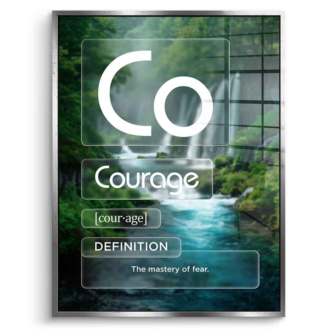 DOTCOMCANVAS® Courage Acrylglasbild – Vorderansicht silberner Rahmen