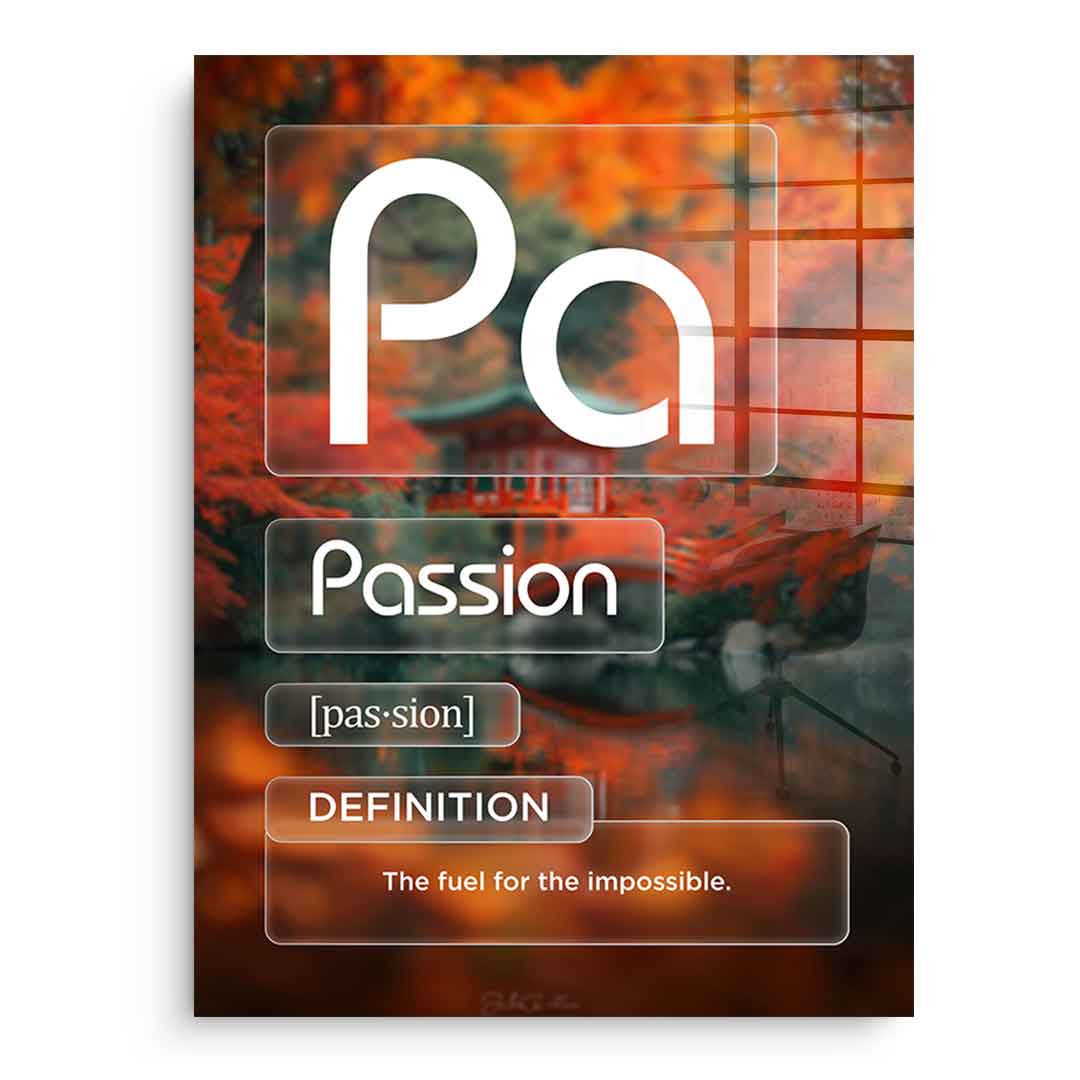 DOTCOMCANVAS® Passion (Pa) Acrylglasbild Version Farbig – Vorderansicht Schwarzer Rahmen