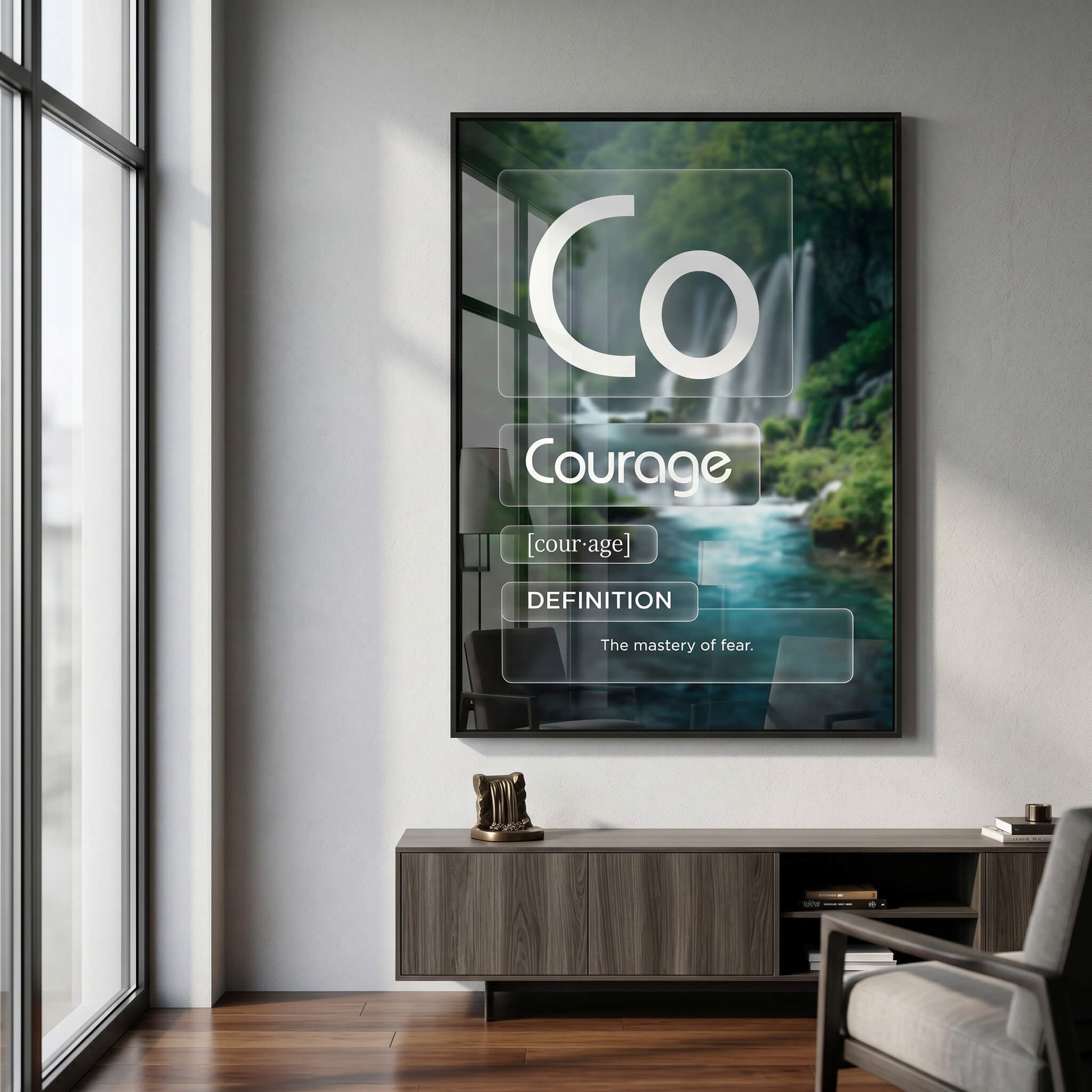 DOTCOMCANVAS® Courage (Co) Acrylglasbild Version Farbig – Raum-Mockup