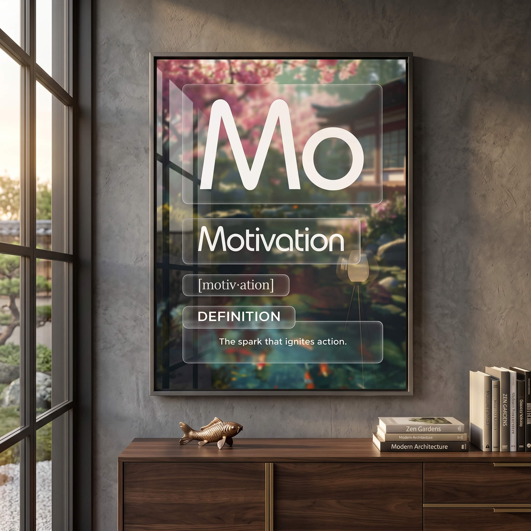 DOTCOMCANVAS® Motivation (Mo) Acrylglasbild Version Farbig – Raum-Mockup