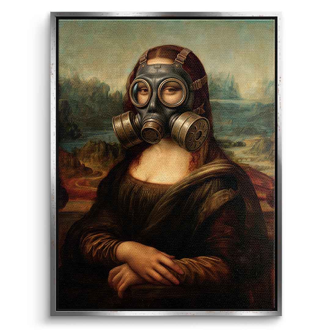 DOTCOMCANVAS Mona Lisa fürs WC 3 Leinwandbild - Vorderansicht silberner Rahmen