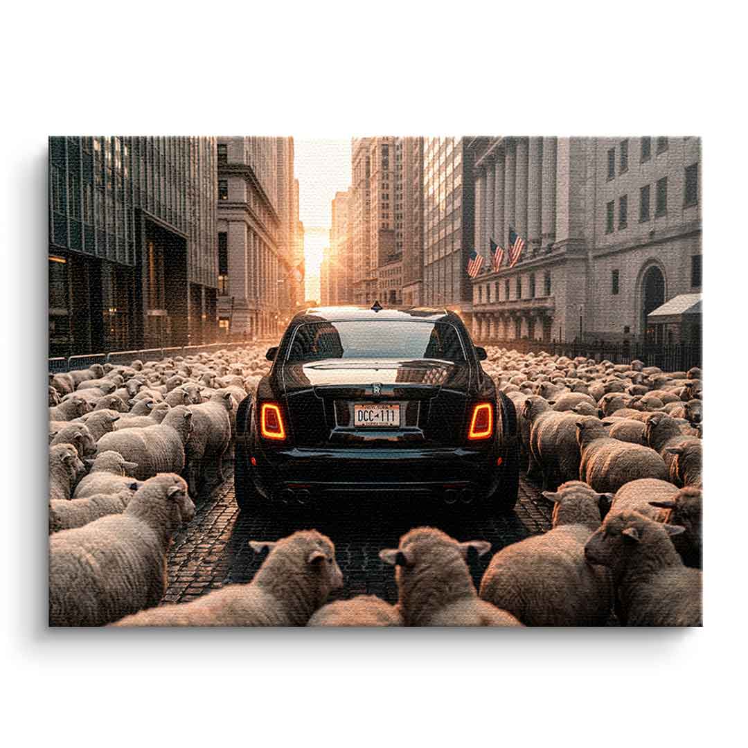 DOTCOMCANVAS Rolls Roys & Sheeps Leinwandbild Frontansicht ohne Rahmen