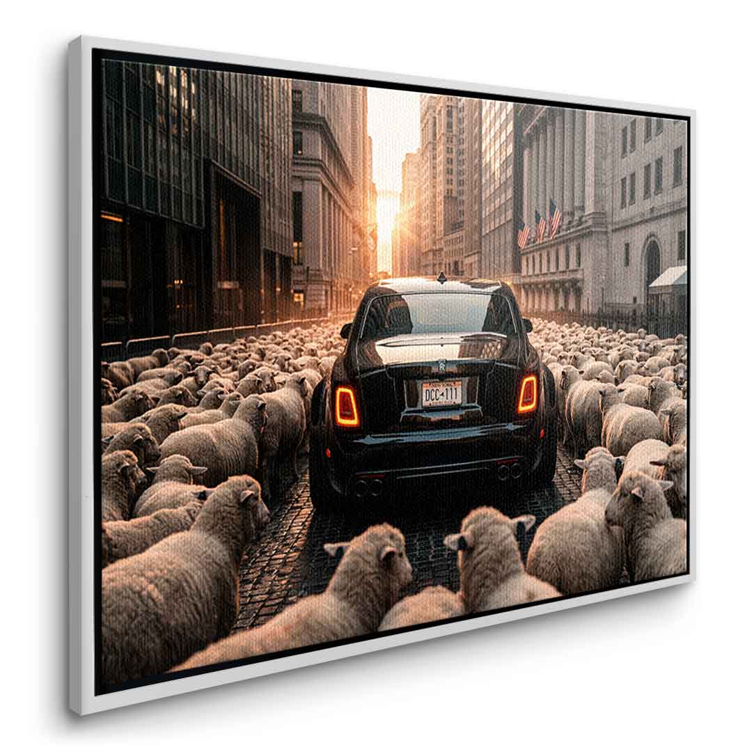 DOTCOMCANVAS Rolls Roys & Sheeps Leinwandbild Seitenansicht silberner Rahmen