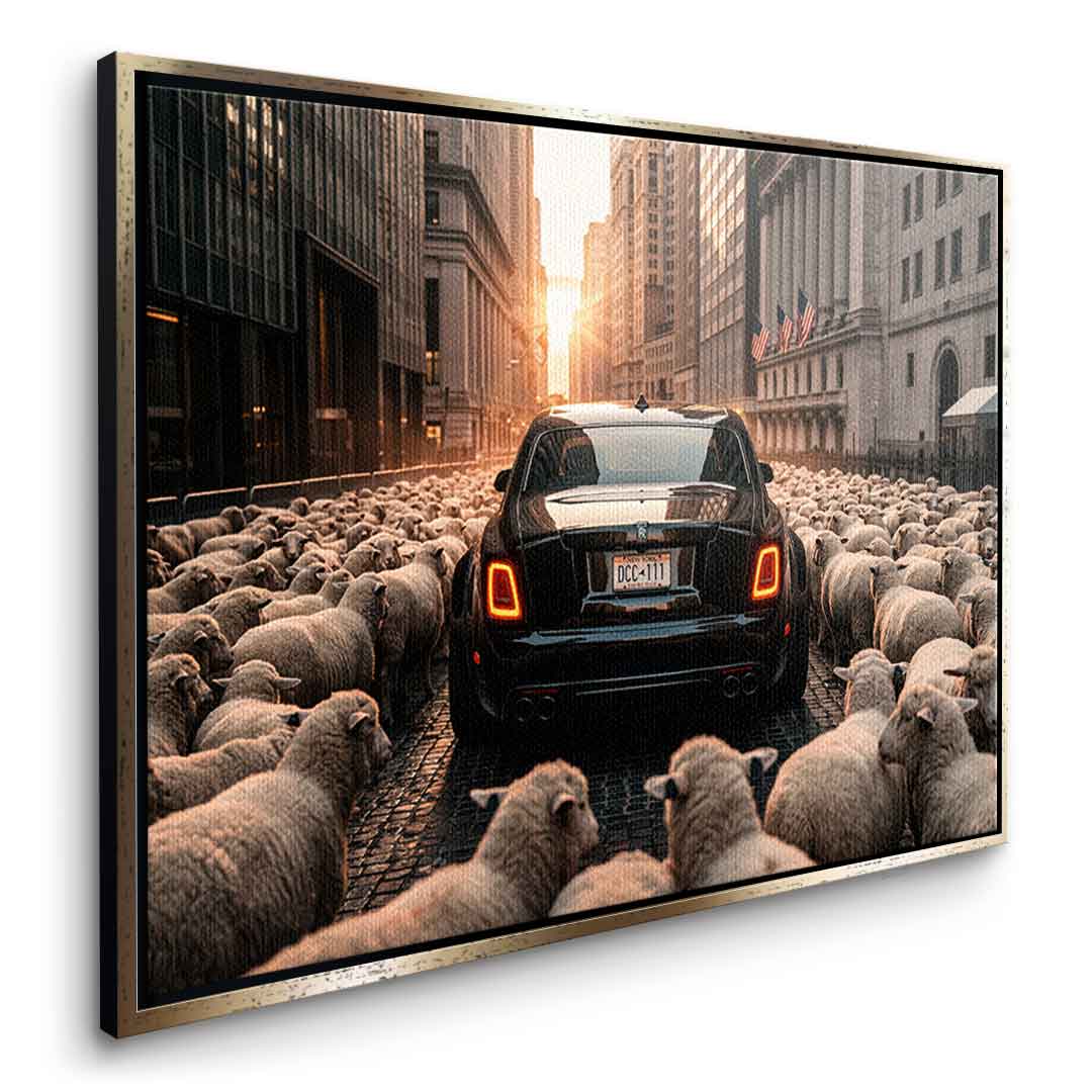 DOTCOMCANVAS Rolls Roys & Sheeps Leinwandbild Seitenansicht weißer Rahmen