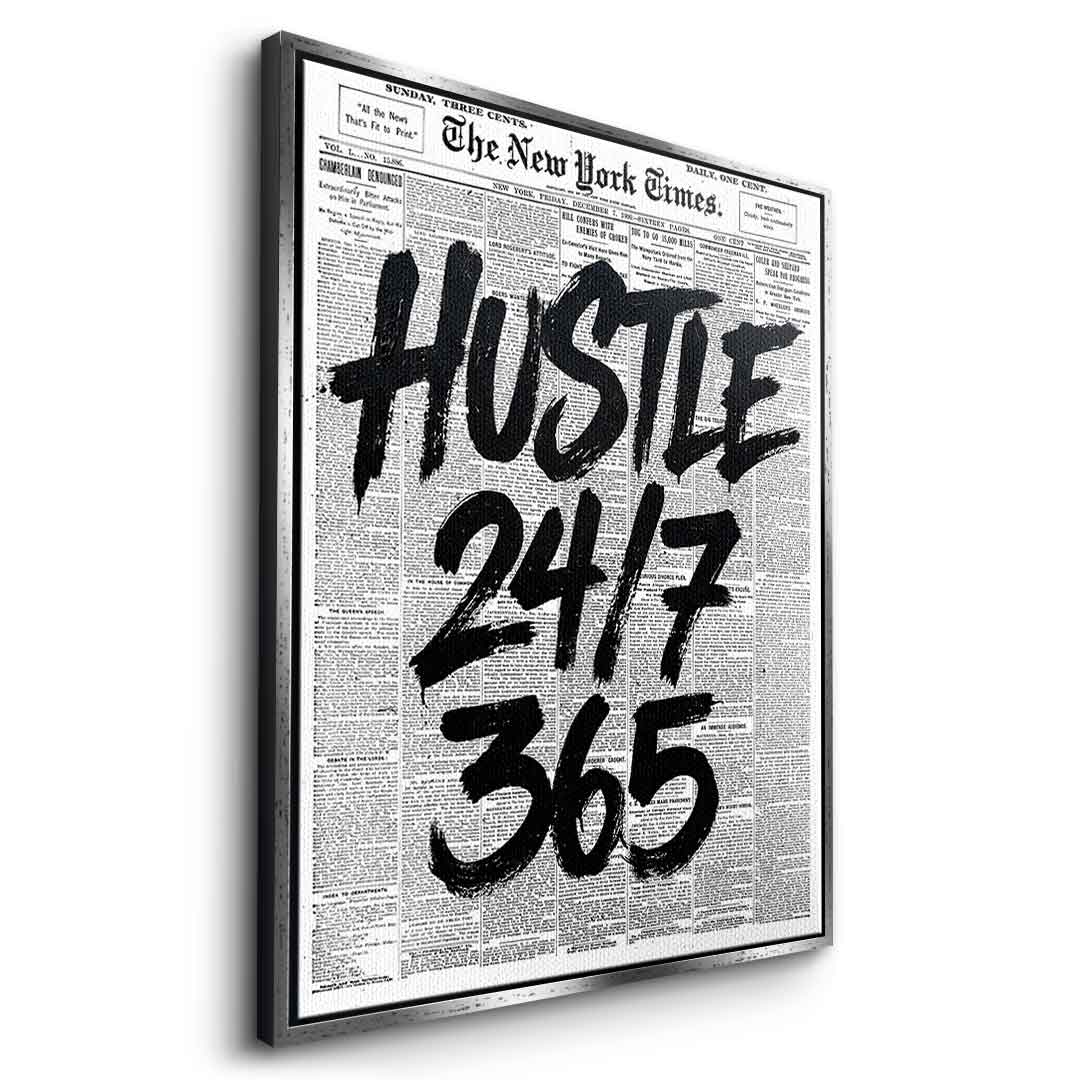DOTCOMCANVAS Hustle 24/7 Leinwandbild Seitenansicht weißer Rahmen