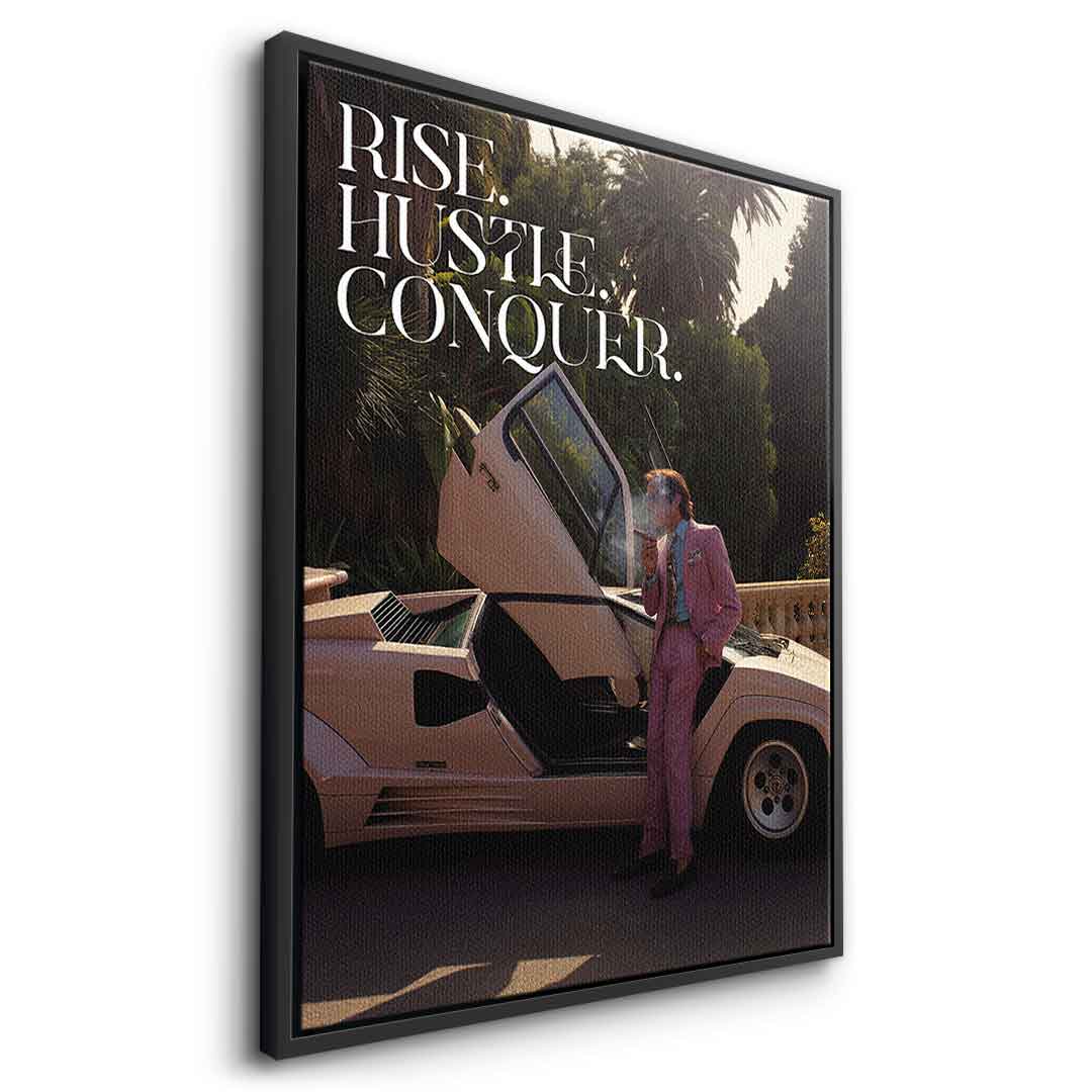 DOTCOMCANVAS Rise. Hustle. Conquer. Leinwandbild Schwarzer Rahmen Seitenansicht