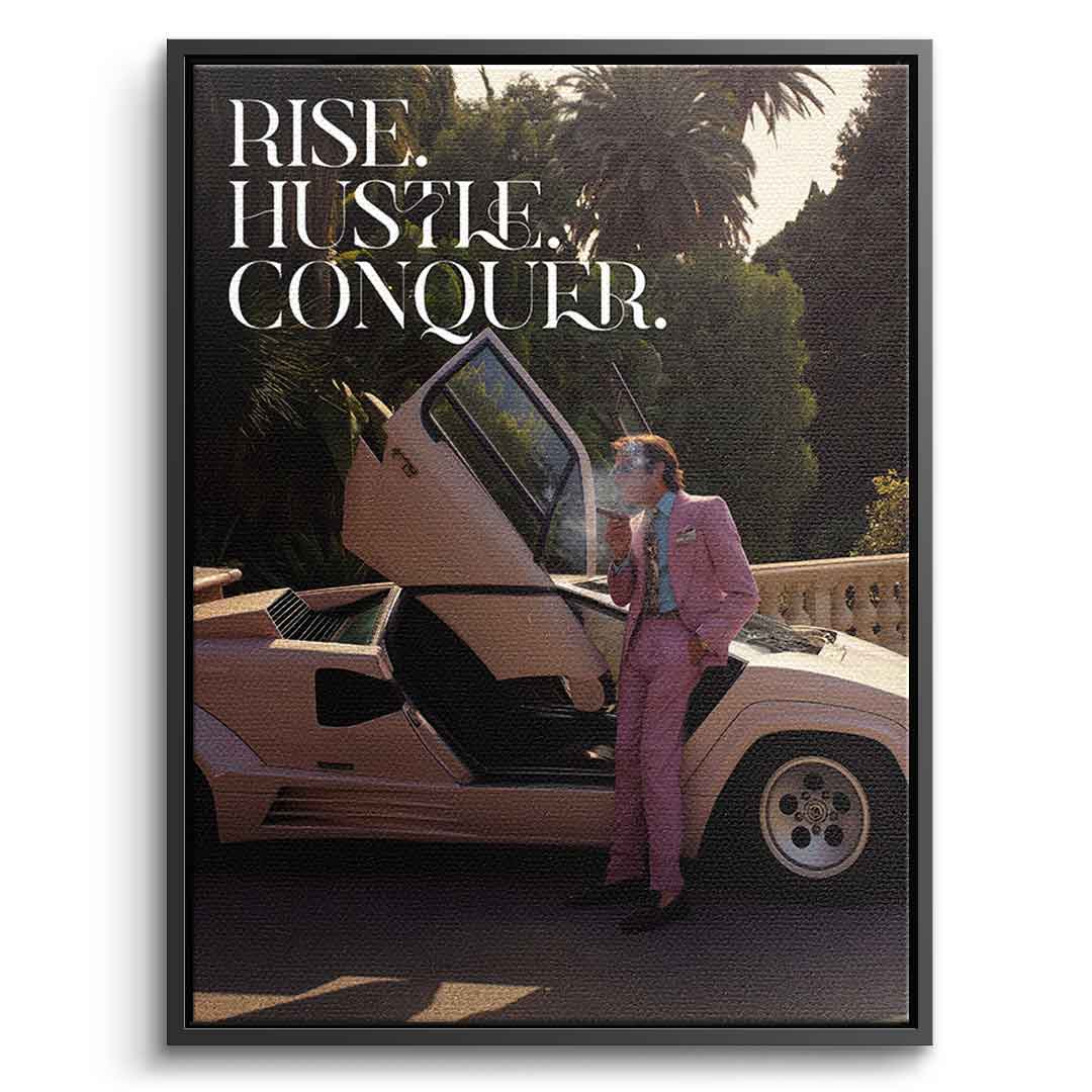 DOTCOMCANVAS Rise. Hustle. Conquer. Leinwandbild Schwarzer Rahmen Vorderansicht