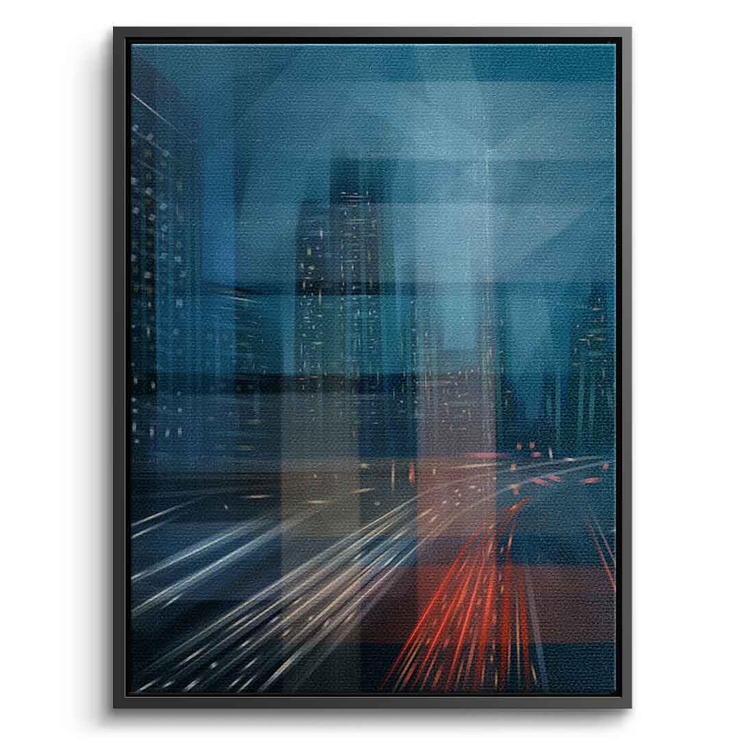 Night City with Speed - Leinwandbild Schwarzer Rahmen