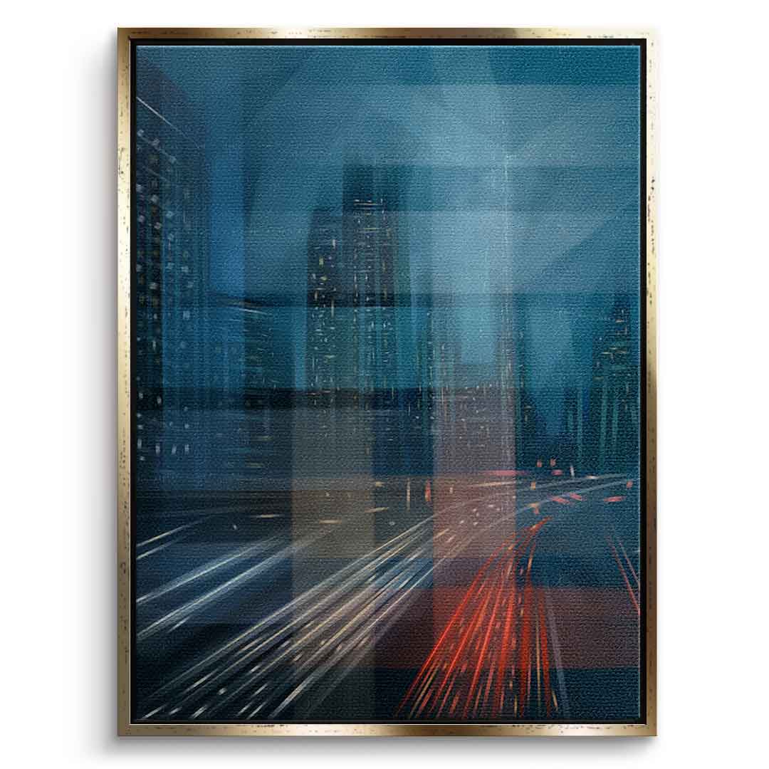 Night City with Speed - Leinwandbild Goldener Rahmen