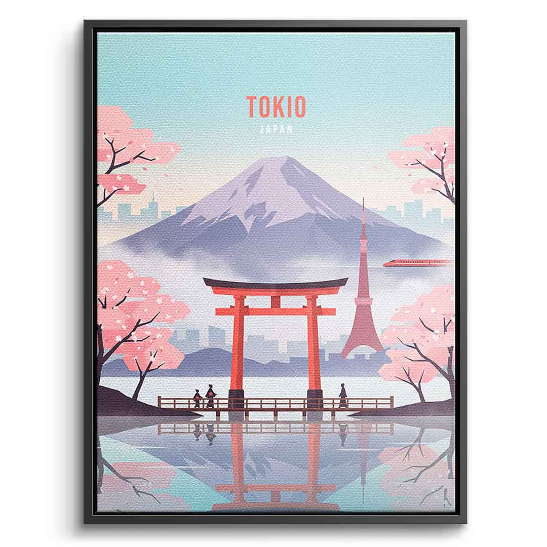DOTCOMCANVAS Tokyo Leinwandbild Vorderansicht mit schwarzem Rahmen