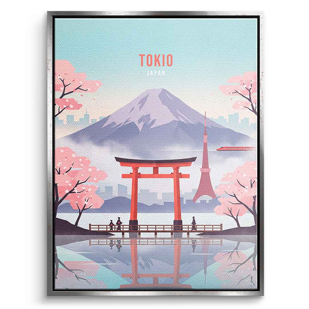 DOTCOMCANVAS Tokyo Leinwandbild Vorderansicht mit silbernem Rahmen