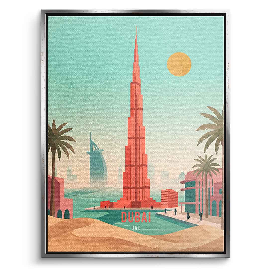 DOTCOMCANVAS Dubai Leinwandbild Vorderansicht mit silbernem Rahmen