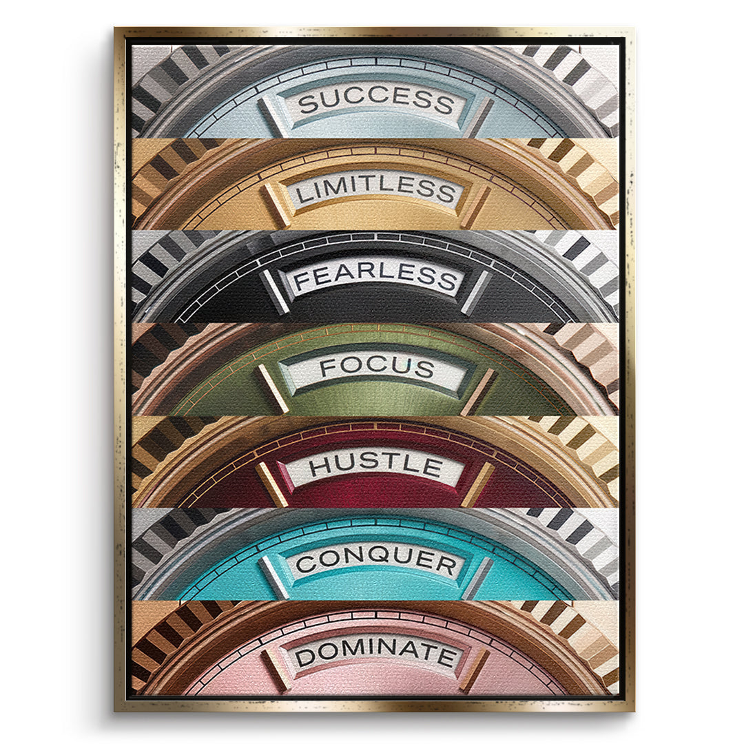 DOTCOMCANVAS Motivation Rolexs Leinwandbild Vorderansicht goldener Rahmen