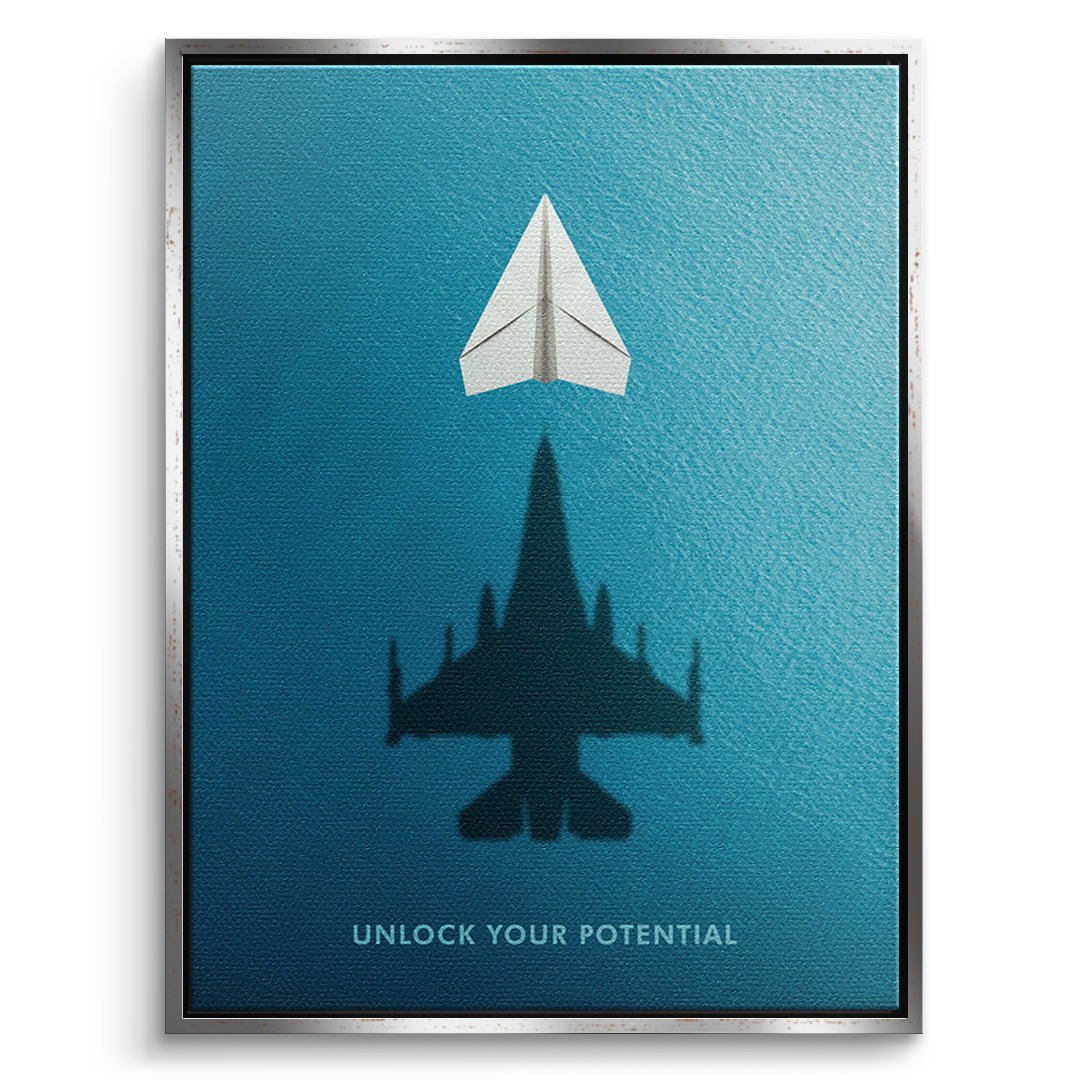 DOTCOMCANVAS Unlock Your Potential Leinwandbild Vorderansicht silberner Rahmen