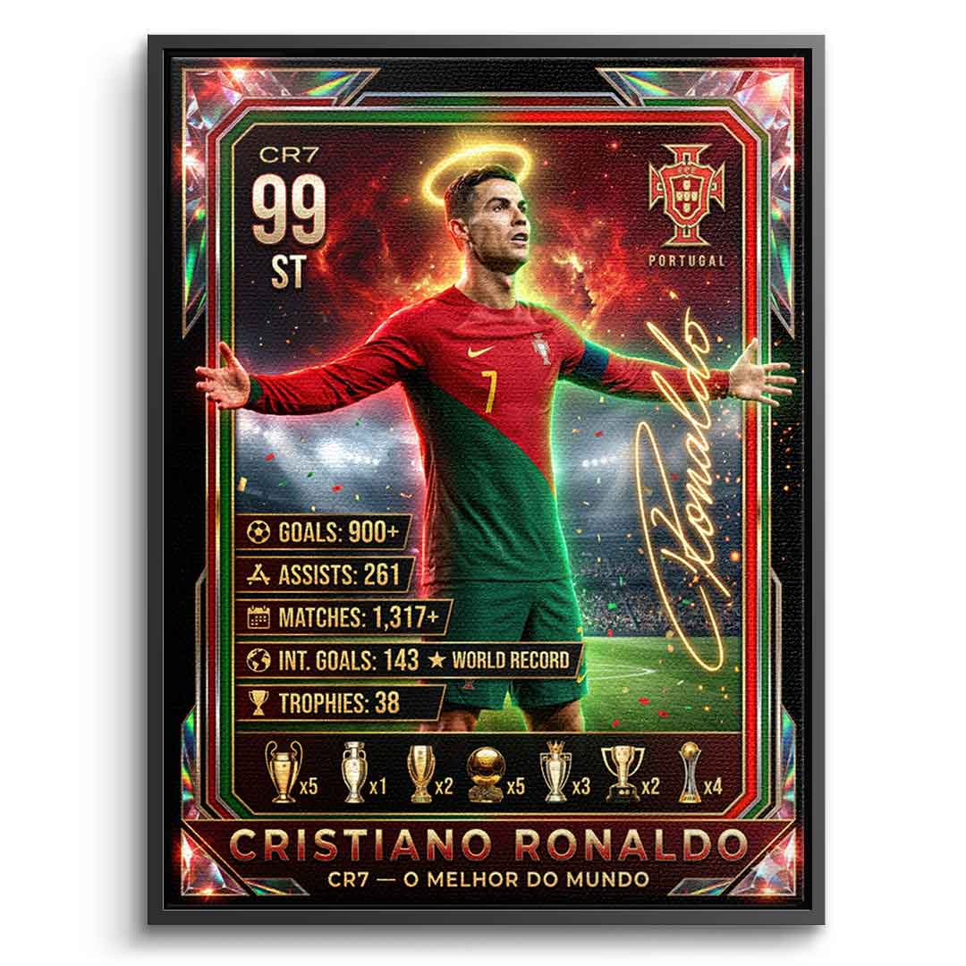 Ronaldo Trade Card Leinwandbild silberner Rahmen