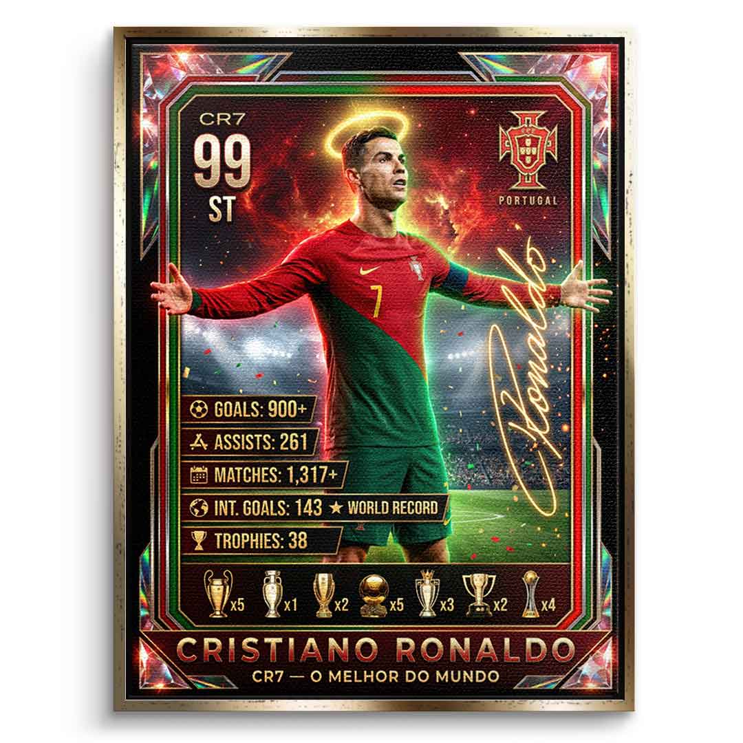 Ronaldo Trade Card Leinwandbild goldener Rahmen