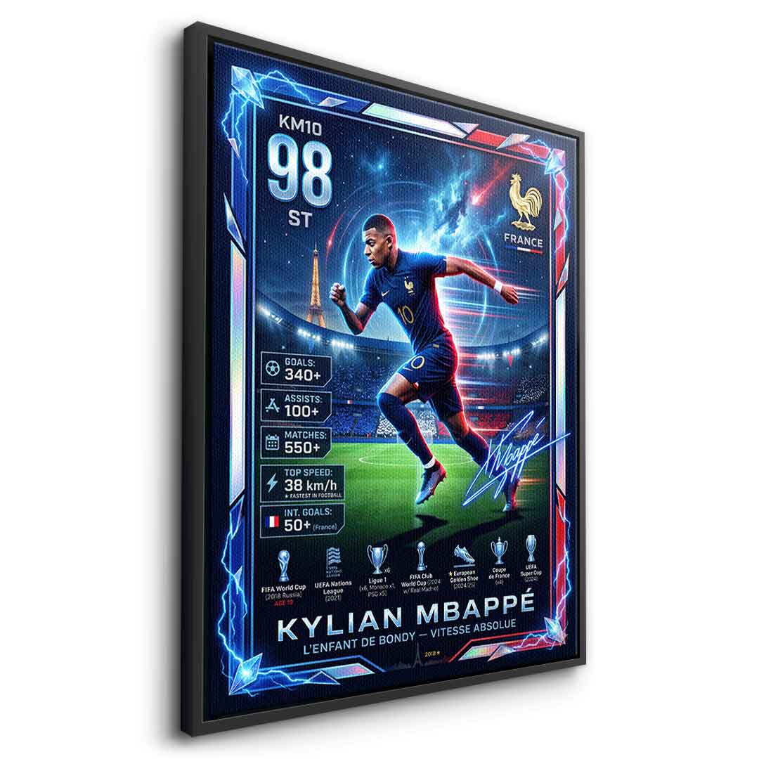 Mbappé Trade Card Leinwandbild Seitenansicht