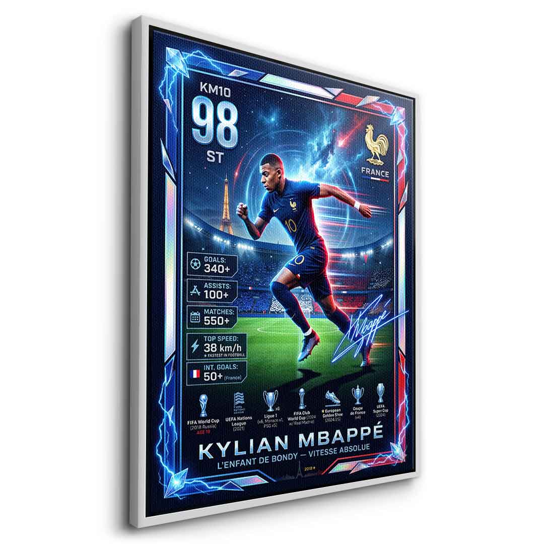 Mbappé Trade Card Leinwandbild Seitenansicht