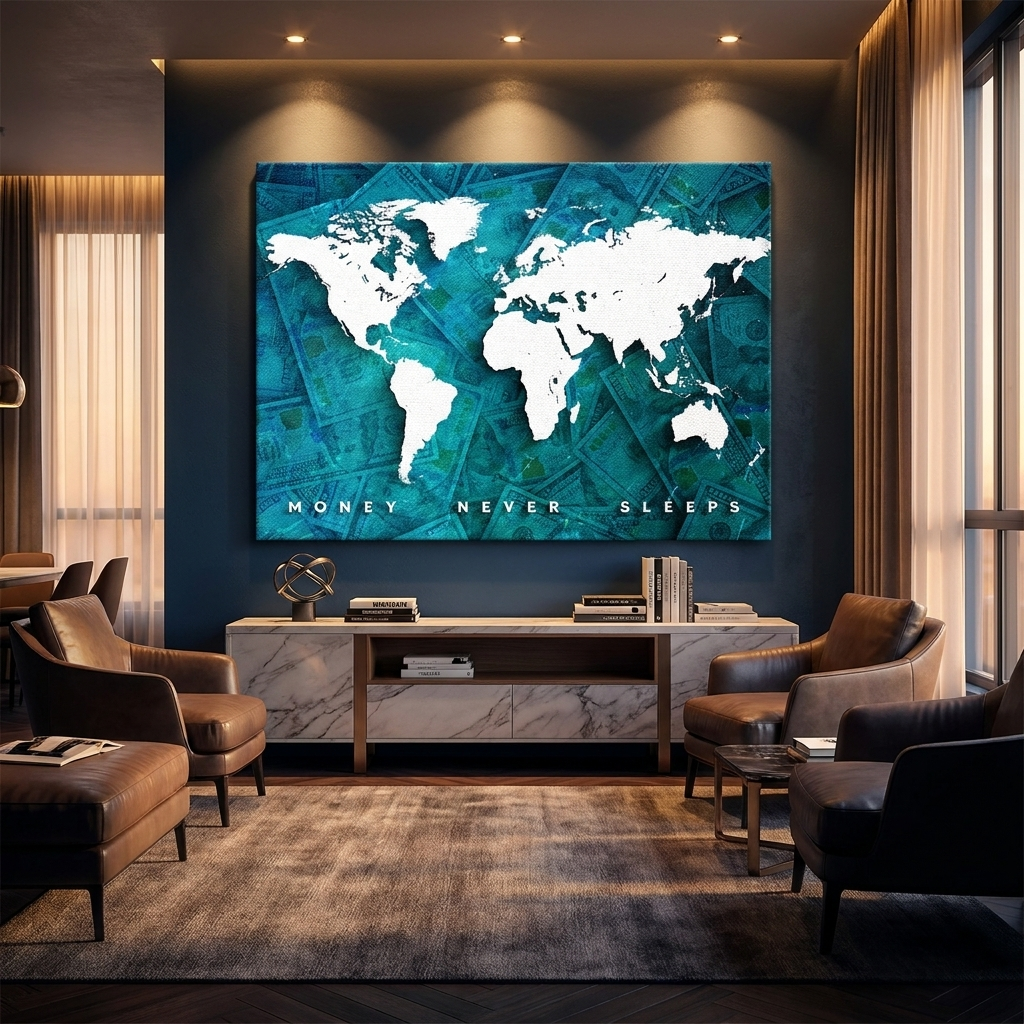 DOTCOMCANVAS Money in World Never Sleeps Leinwandbild Room