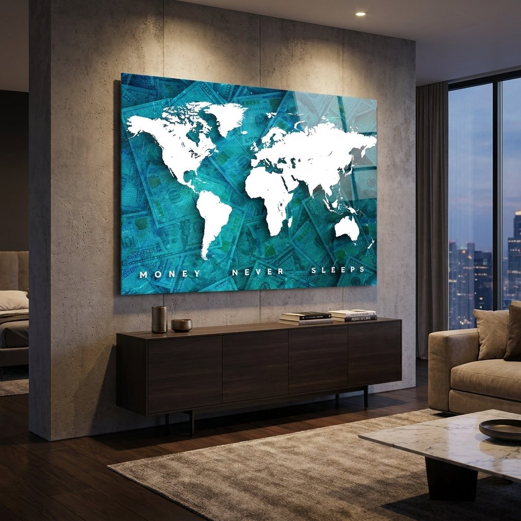 DOTCOMCANVAS Money in World Never Sleeps Acrylglas Room