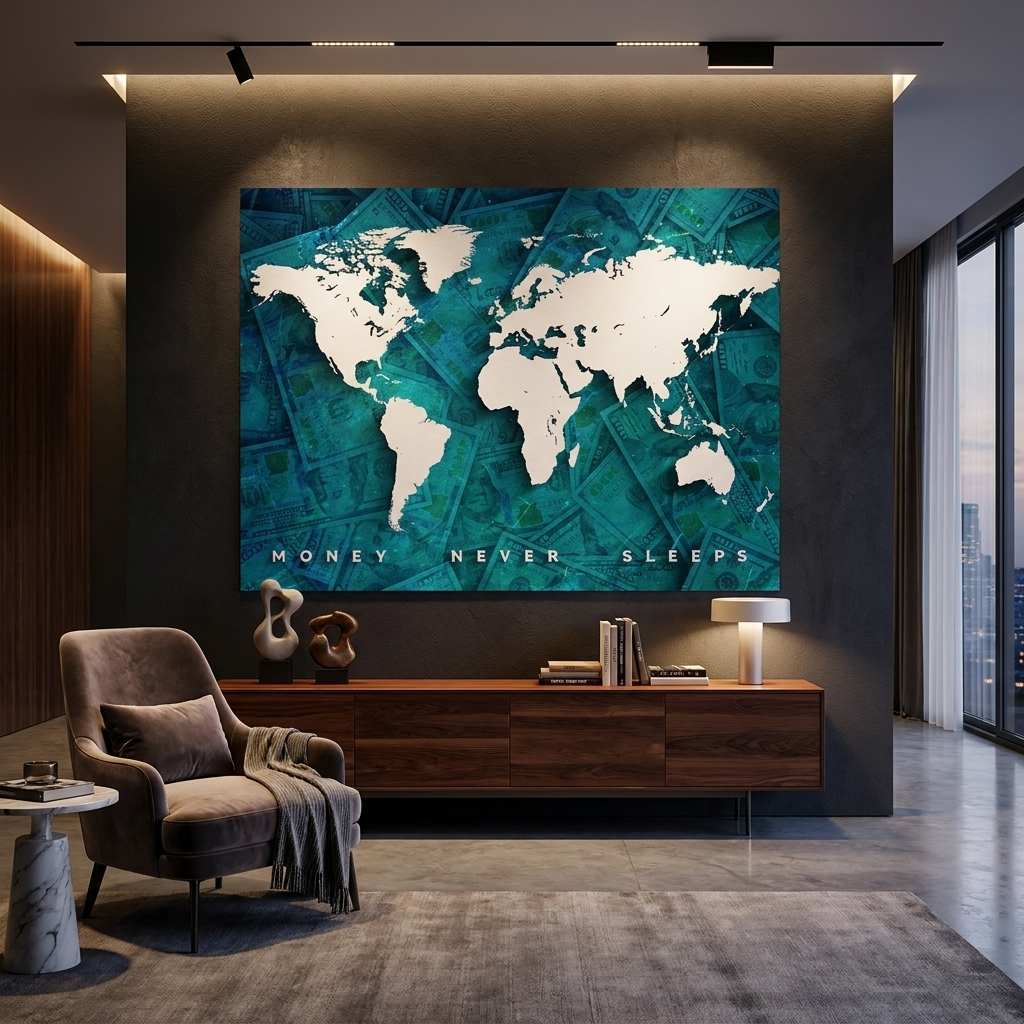 DOTCOMCANVAS Money in World Never Sleeps Poster Room