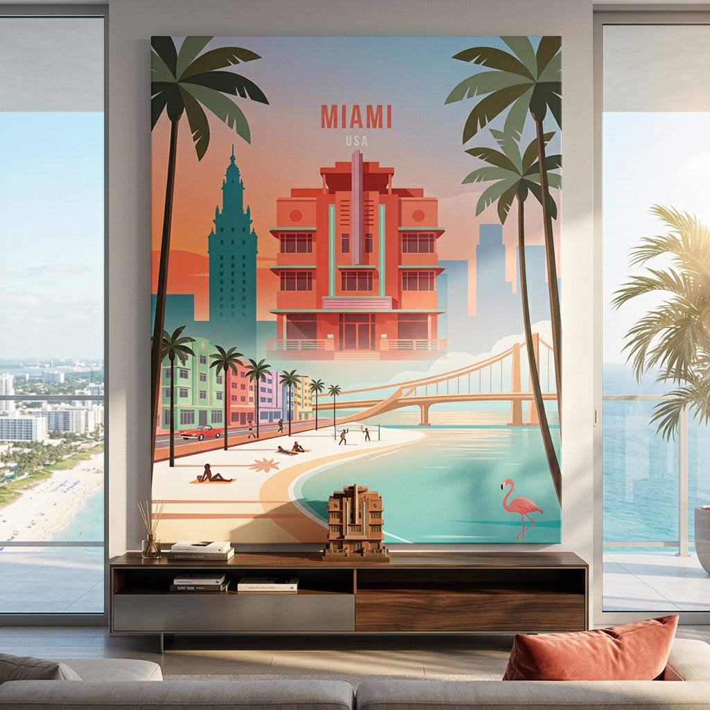 DOTCOMCANVAS Miami Leinwandbild im Raum Beispiel
