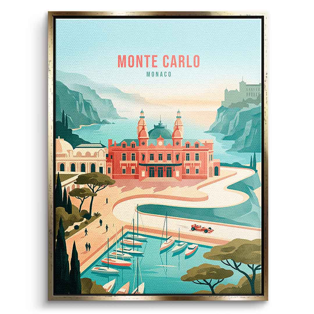 DOTCOMCANVAS Monte Carlo Leinwandbild Vorderansicht mit goldenem Rahmen