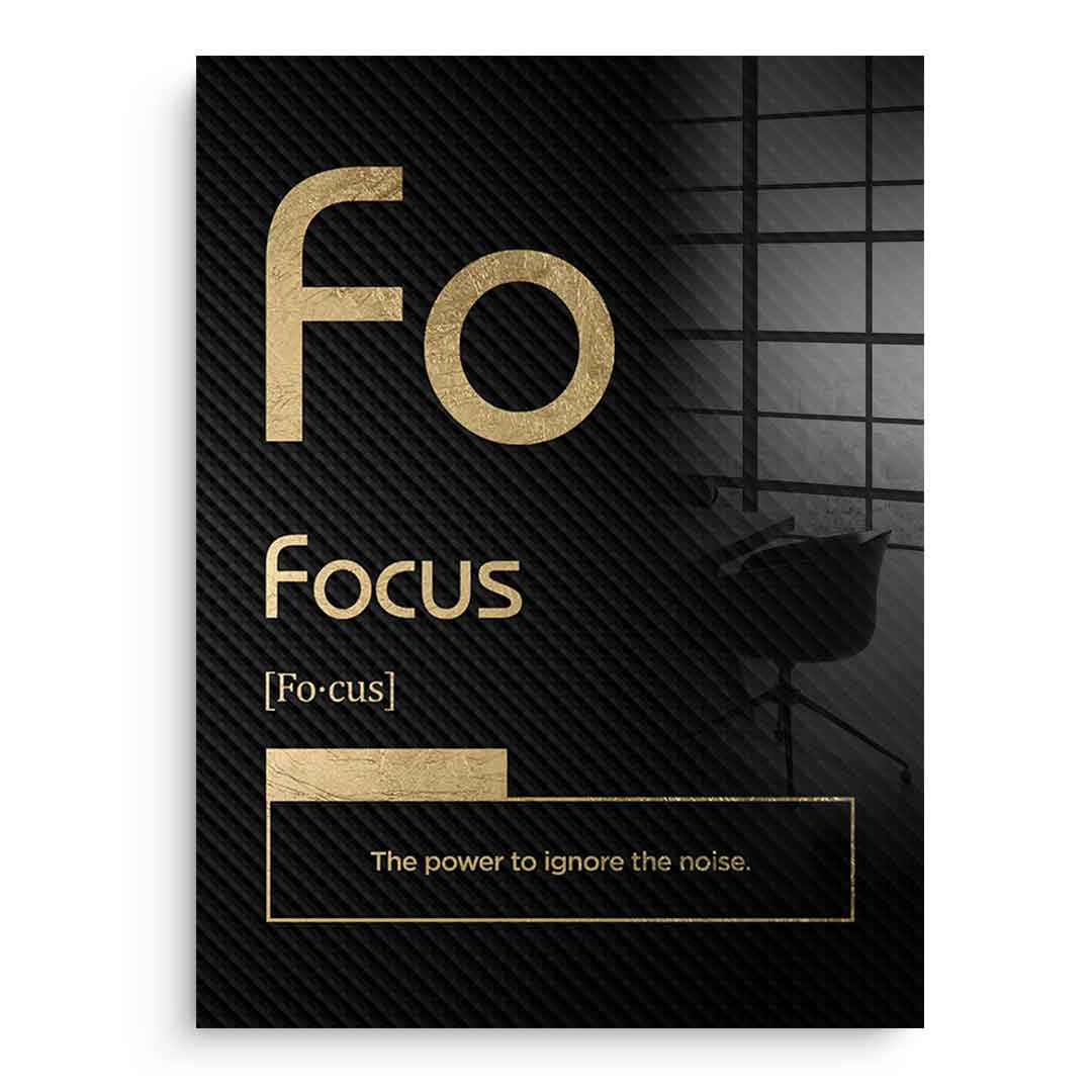 DOTCOMCANVAS® Focus (Fo) Acrylglasbild Version Schwarz – Vorderansicht Schwarzer Rahmen
