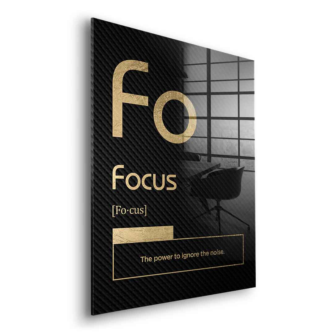 DOTCOMCANVAS® Focus (Fo) Acrylglasbild Version Schwarz – Seitenansicht Silber