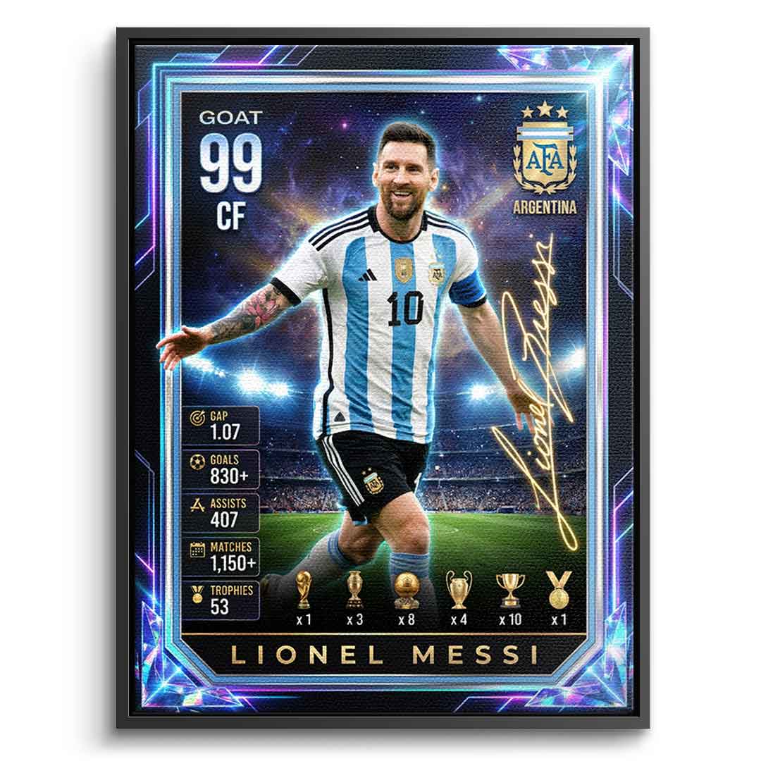 Messi Trade Card Leinwandbild Seitenansicht